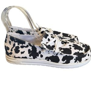 Cow Print Slip-On Shoes Black white Women's 10.5